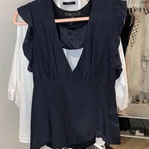 BCBG MAXAZRIA SILK BLOUSE, low front open back